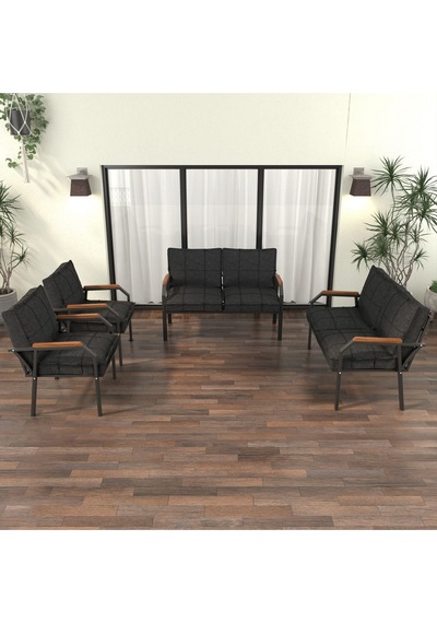 Mygusi Hayal Balkon Bahçe Cafe - Metal Kanepe Koltuk Takımı - 2+2+1+1 Antrasit