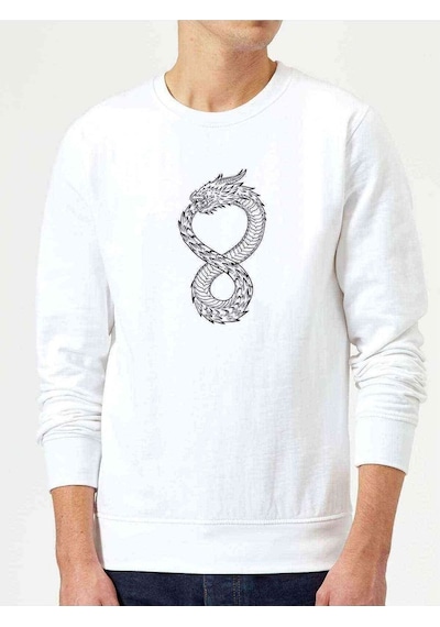 Altered Carbon Ejderha Black Baskılı Beyaz Erkek Sweatshirt