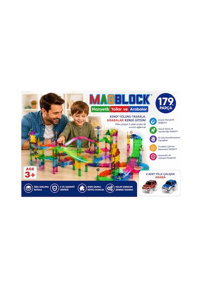 Magblock Manyetik 179 Parça Yollar Ve Arabalar Oyun Seti