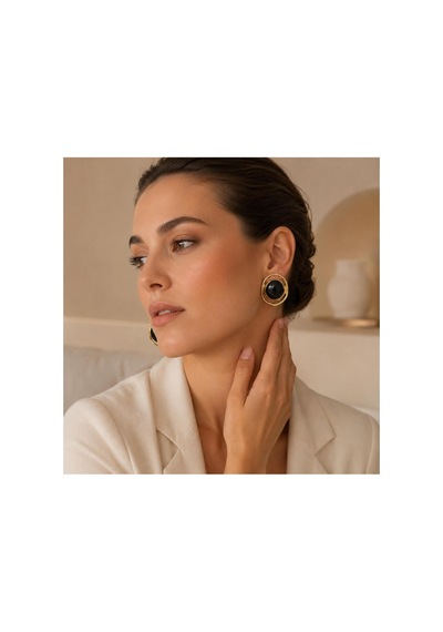 Gold Çerçeveli Siyah Taşlı Kadın Küpe Siyah - 886705031 Siyah - 886705031 Siyah