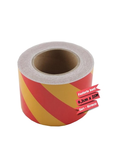 Carub Reflektif Fosforlu Şerit Çapraz Bant 9,2 Cm X 25 Metre Kırmızı Sarı BR2406107