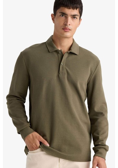 Defacto Regular Fit Polo Yaka Waffle Sweatshirt F0301ax25aukh82 Haki