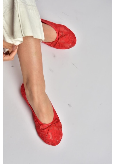Fox Shoes Y726785206 Kırmızı Dantelli Kadın Babet