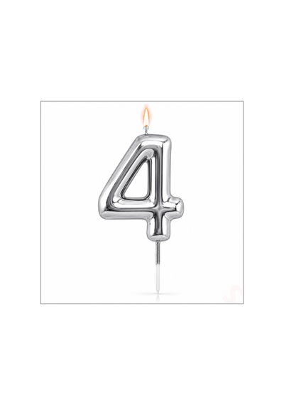 4 Rakam Mum Gümüş - 10 Cm