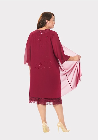 Lilas Xxl Büyük Beden Bordo Renkli Dantelli Dantelli Şifon Ceketli Abiye Elbise