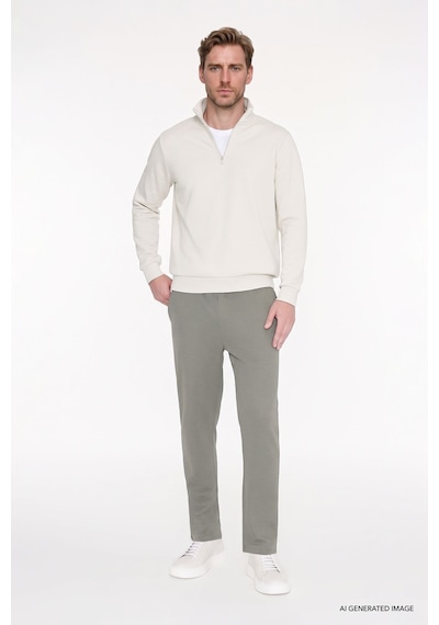 AC&Co / Altınyıldız Classics Standart Fit Normal Kesim İçi Polarlı Bato Yaka Pamuklu Erkek Sweatshirt Bej