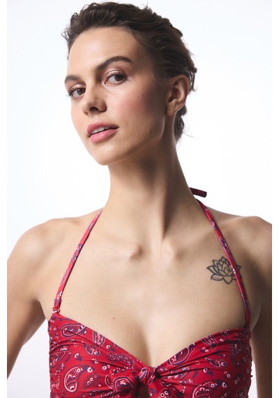 Penti Renkli Etnik Desenli Tokalı Bandana Straplez Bikini Üstü
