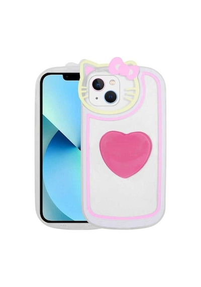 Apple Uyumlu iPhone 13 Kılıf Kedi Figürlü Transparan Pop Soketli Zore Ritmik Kapak Pembe Koyu