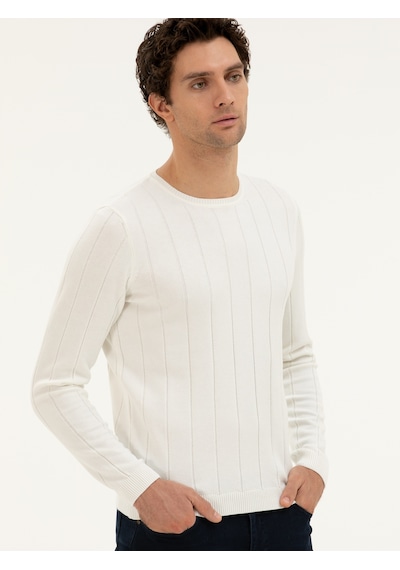 Cacharel Ekru Regular Fit Bisiklet Yaka Triko Kazak Bej