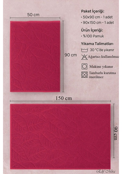 Banyo & Yüz Havlusu Seti Dokulu %100 Pamuk 90x150 + 50x90 Cm Foliva Vişne