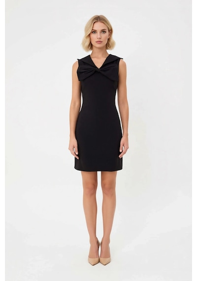 Benerly Kadın V Yaka Kolsuz Bodycon Midi Elbise Astarlı Micro Dokuma Elas Siyah