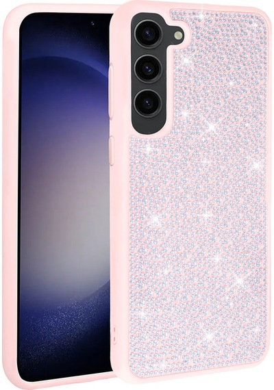 Goocamp Galaxy S23 Plus Uyumlu Parlak Taşlı Tasarım Ston Kılıf-pembe Pembe