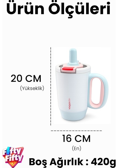 680 Ml Tek Kapak Çift Kullanım Pipetli Rahat İçim Kulplu Paslanmaz Çelik Termos Mug Ffvgn1113-680ml Mavi