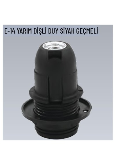 100 Adet E14 Yarım Dişli Geçmeli Siyah Duy