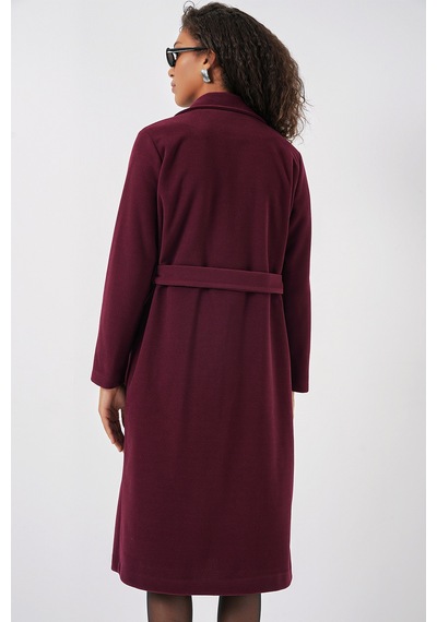 Bigdart 9118 Kruvaze Yaka Kaşe Kaban - Bordo Bordo