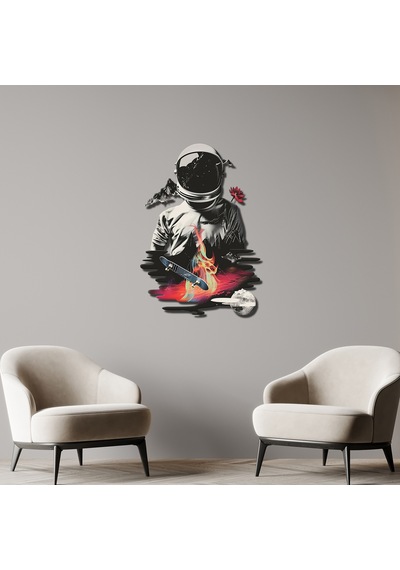 Sürrealist Astronot Metal Tablo