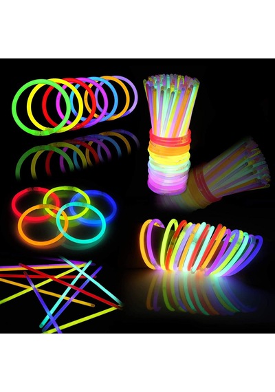 100 Adet Glow Sticks Bilezikler, Karanlıkta Parlayan Parti Malzemeleri