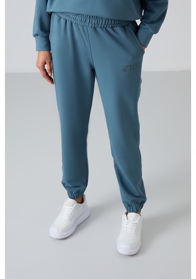 Tommy Life Orman Yeşili Basic Pamuklu O Yaka Oversize Lastik Paça Kadın Eşofman Takım - 95287 Yeşil