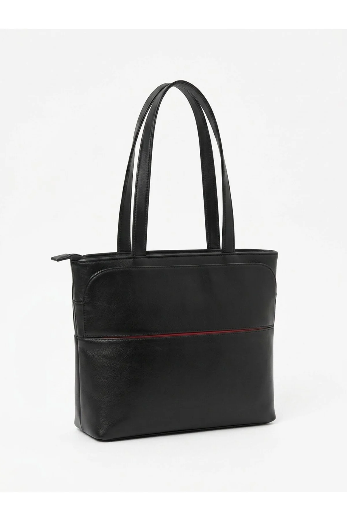 Levano Leather Hakiki Dana Derisi Kadın Omuz Çantası Siyah Büyük Boy Fermuarlı Günlük & Ofis Çantası