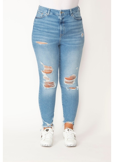 Şans Kadın Mavi Yırtık Detaylı Yıkama Efektli 5 Cepli Skinny Kot Pantolon 65n28095-mavi Mavi