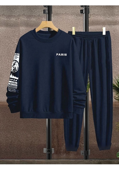 Paris Web Eşofman Takımı Sweatshirt Jogger - Lacivert Baskılı Oversize Şardonlu Bisiklet Yaka Lacivert Paris Web Eşofman Takımı Sweatshirt Jogger - Lacivert Baskılı Oversize Şardonlu Bisiklet Yaka Lacivert