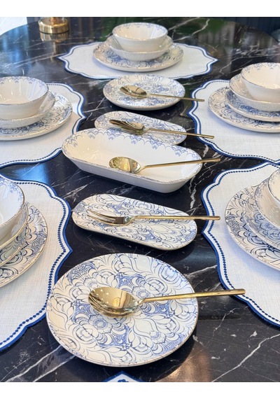 27 Parça 6 Kişilik Modern Blue Cycle Yemek Takımı-4350 Mavi
