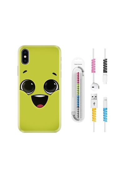 Apple Uyumlu iPhone XS Max Kılıf Kablo Koruyuculu White Green 1833