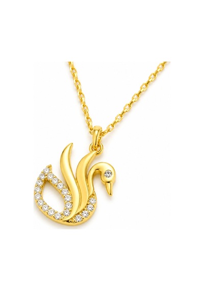 Premium Parlak Ve Şık Gold Renk Zarif Kuğu Kadın 925 Ayar Gümüş Kolye 45 Cm