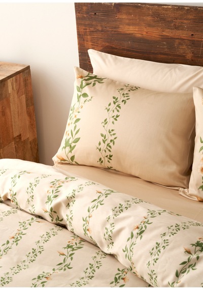 Bella Maison %100 Pamuk Saten Flora Çift Kişilik Nevresim Takımı Bej 200x220 Cm Bej