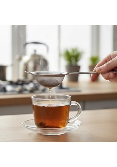 Paslanmaz Çelik Çay Süzgeci İnce Tel Örgü Bitki Çayı Ve Türk Çayı Süzgeci, Ergonomik Saplı, 5 Cm Filtre Çapı