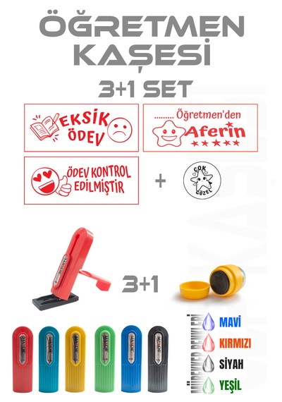 Öğretmen Kaşesi Aferin Kaşesi Cep Kaşesi 3+1 Set