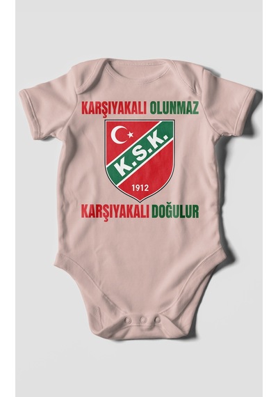 Morivokids Karşıyakalı Olunmaz, Mesajlı Kısa Kollu Bebek Body %100 Pamuk Pastel Pembe