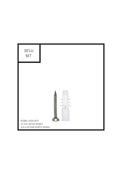 Dübel-vida Seti, Beyaz Dübel 12 Mm, 6,0x50 Yhb Sunta Vidası, 10 Adet
