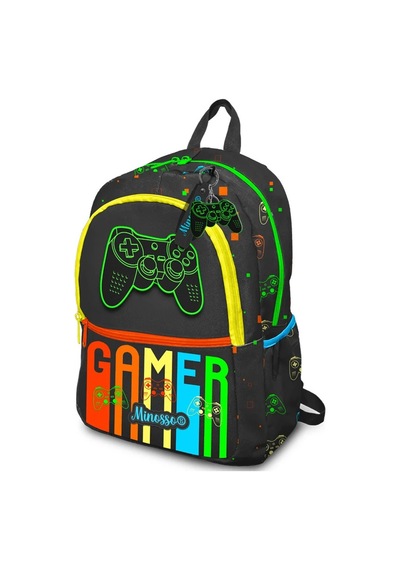Minosso Gamer Desenli Erkek Çocuk İlkokul Sırt Çantası 1009 Çok Renkli