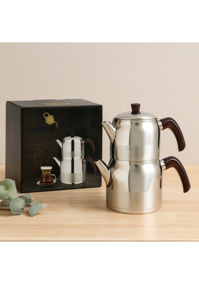 Çelik Mini Çaydanlık Seti - Çift Kapaklı 1l/1.5l Kendinden Süzgeçli Çok Renkli