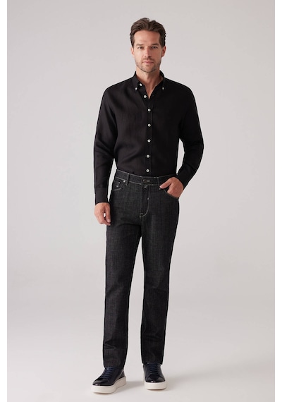 Ysf Erkek Siyah Likralı Pamuklu Regular Fit Jean Kot Pantolon