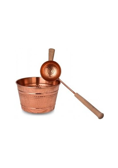 Turna Bakır Göçek Sauna Kovası Kepçeli Takım Makine Dövme Kırmız Bakır