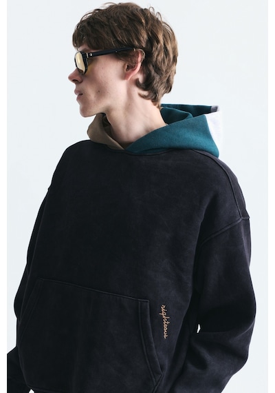 Vamos Boxy Fit Kapüşonlu Sweatshirt Siyah