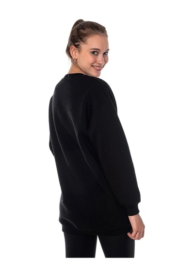 Caya Kadın Ekru Renk Uzun Kesim Basic Örme Sweatshirt Cy84197 Beyaz Siyah