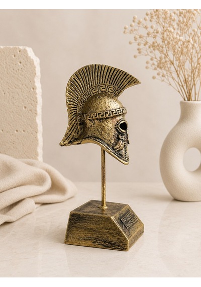Antik Yunan Miğferi Dekoratif Biblo 20 Cm Bronz Görünümlü Masaüstü Süs