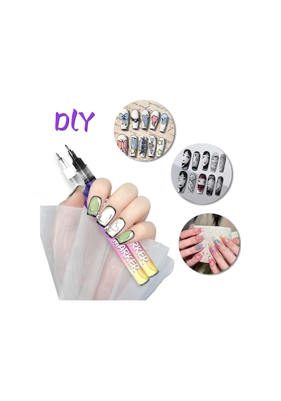 Profesyonel Nail Art Kalemi 12'li Set - Akrilik Tırnak Boyama Ve Desen Kalemi Oje Çizim Seti Çok Renkli