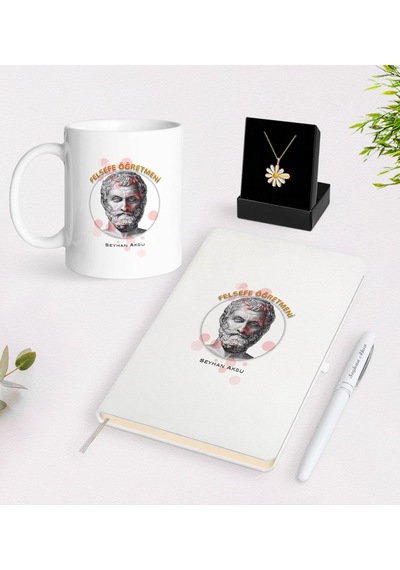 Kişiye Özel Felsefe Öğretmeni Beyaz Kupa Defter Kalem Ve Isimli P N11.4081
