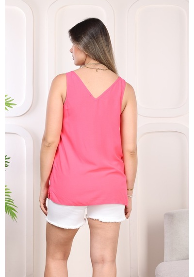 V Yaka Taşlı Kadın Bluz 2121 -90 Pembe