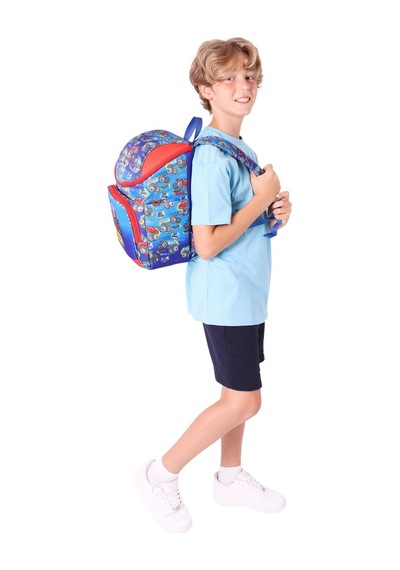 Kaukko İki Bölmeli Ergonomik Erkek Çocuk Okul Çantası Lacivert Kırmızı - Kamyon Desenli - L5257 Lacivert - Kırmızı