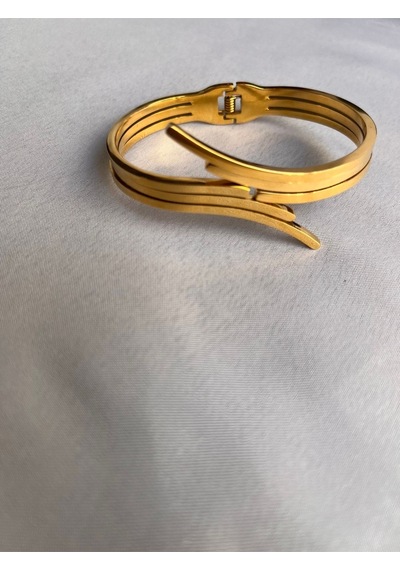 Zikzak Model Çelik Üzeri Altın Kaplama Kelepçe Bileklik Gold - 256578559 Gold