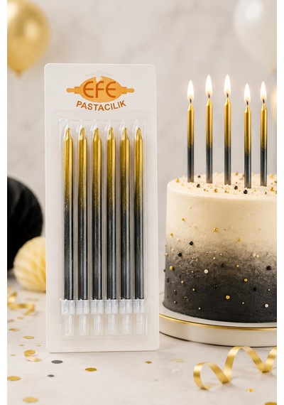 Metalik Siyah Gold Uzun Pasta Mumu 17 Cm Karışık