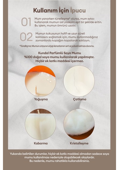 Parfümlü Doğal Soya Mumu Kundal Perfume Natural Soy Wax Candle 500g Blanc