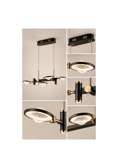 Modern Premıum Siyah Gold Ledli Avize 4 Kollu Sarkıt Salon Odası Yemek Masası Üstü Avizesi 30w
