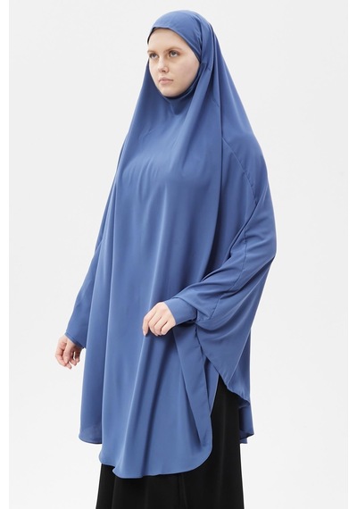 Altobeh Kadın Tesettür Medine İpeği Çarşaf Üstü Peçeli Sufle Hijab Koyu Kot