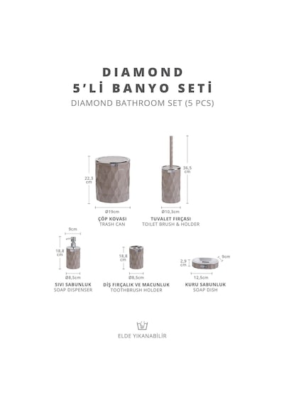 Okyanus Home Diamond Vizon Kromlu Click Kapak 5'li Banyo Seti Vizon